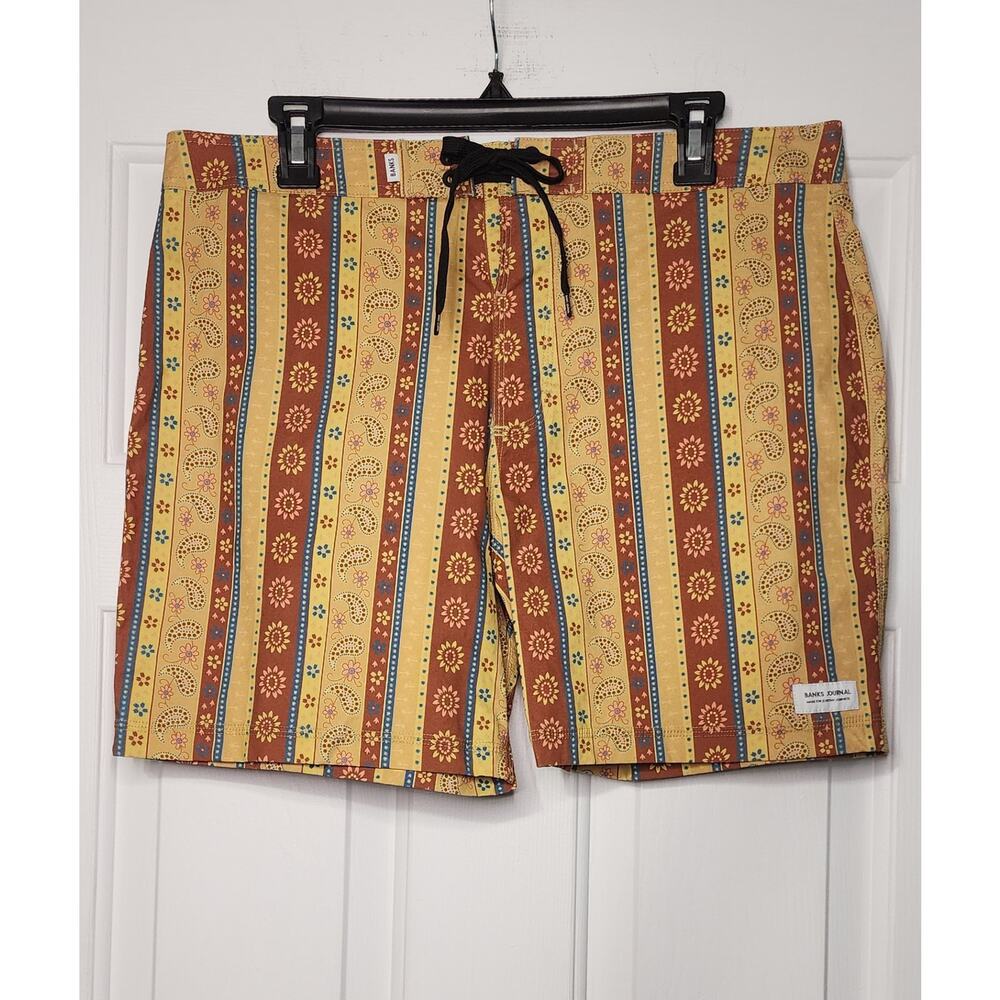 Boardshort paisley floral stripe print Banks Journal Mens Size 34‎